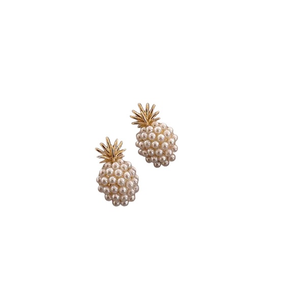 Mini Pearl and Gold Pineapple Stud Earrings - Picture 5 of 5